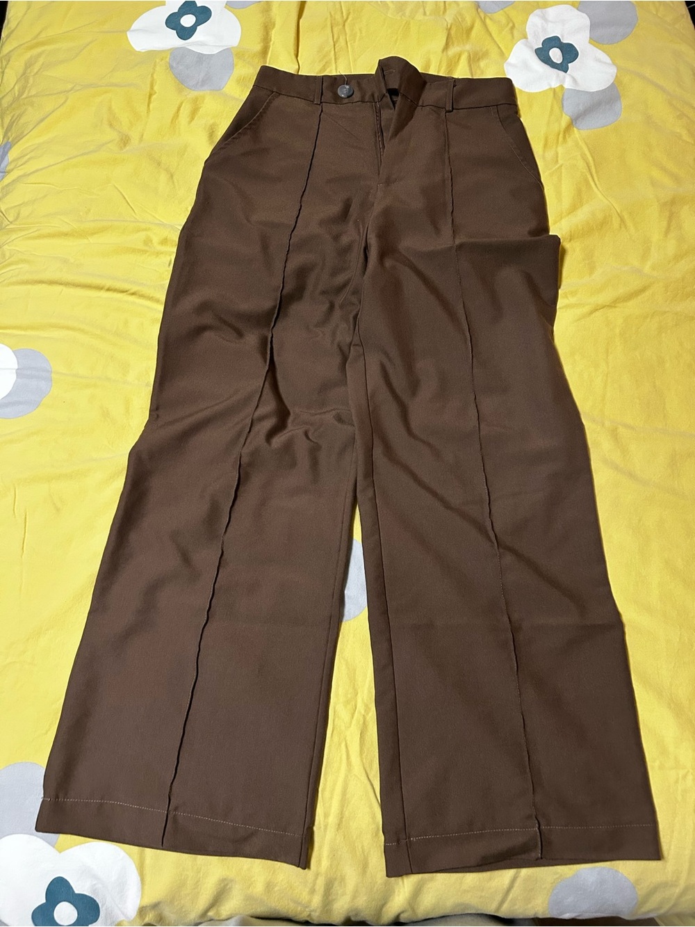 Brown Straight-Leg Dress Pants